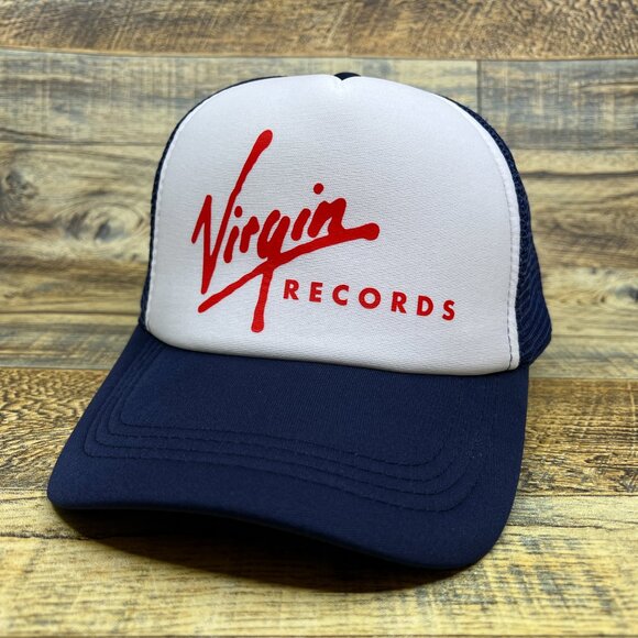 Virgin Records Mens Truckers Hat Navy Snapback 1978 Retro Logo Baseball Cap - Picture 2 of 8
